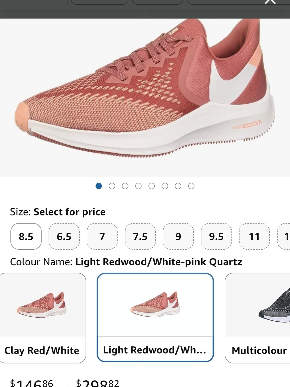 Nike Women’s Air Zoom Wi Flo 6 Running Shoe - Light Redwood/White-Pink Quartz